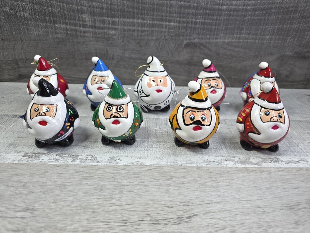 Talavara Mexican Christmas Ornament Hand Painted Clay Santa Claus Lot 9 Rare b45